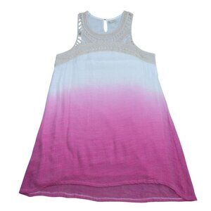 Sand & Spirit Ombre Dress Size L Rayon Cotton Blend Crochet Trim Boho.